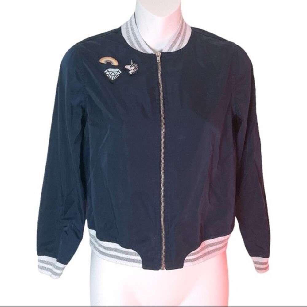 Girls Embroidered Navy Blue Long Sleeved Fashion Jacket Size 14